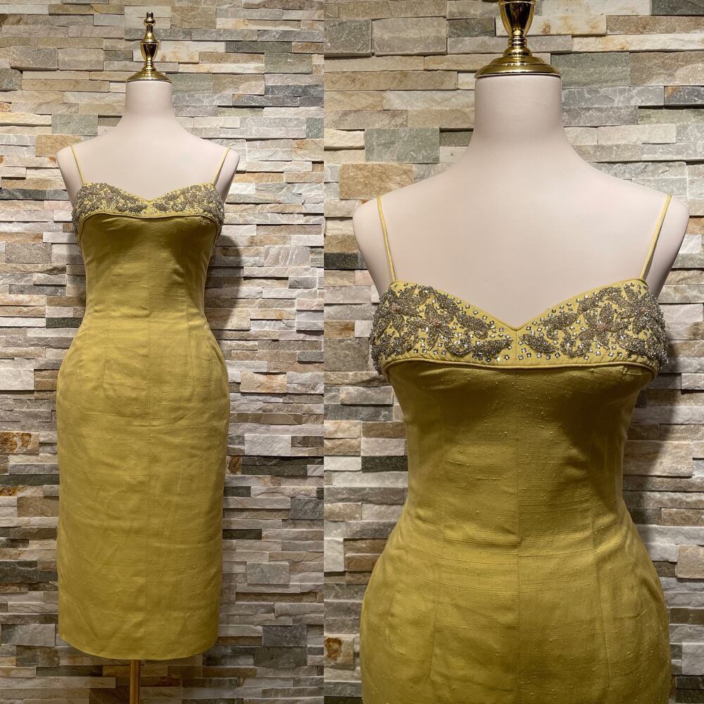 Mr Blackwell 1950s Couture Raw Silk Dress | Hand-Beaded Hollywood Bombshell Glam